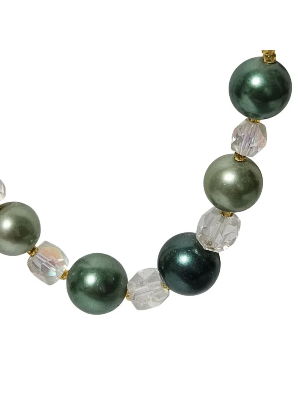 Vintage Green Clear Beaded Necklace Boho Chic Classic Fashion Jewelry Women